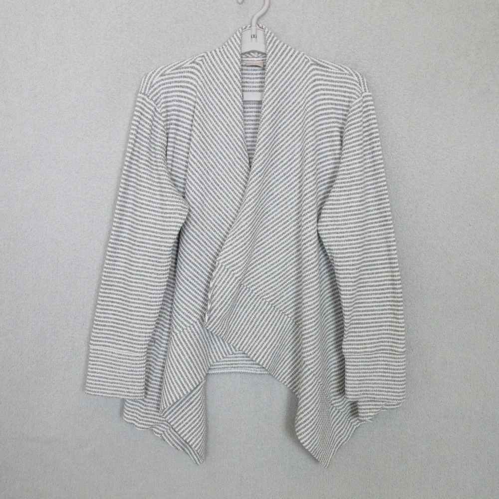 Chico's Zenergy Open Front Cardigan Women's Sz 3 US L Gray Striped Waffle Knit